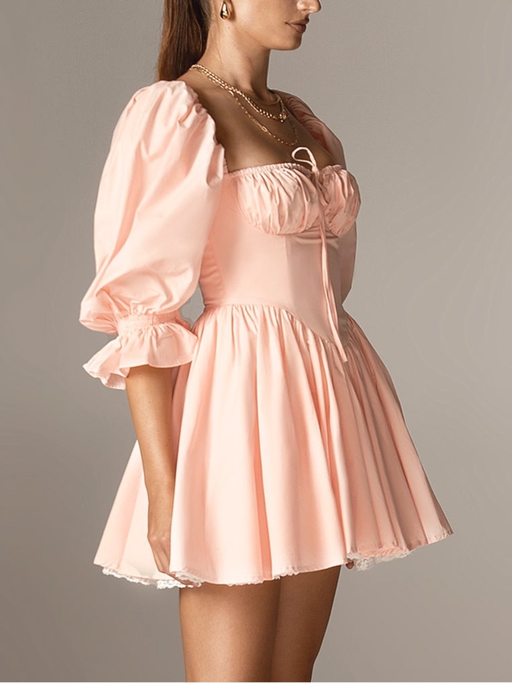 NWT Alieva Aliava Marcia Vintage Pleated Cotton Mini Dress Size XS Puff Sleeve - Picture 3 of 16